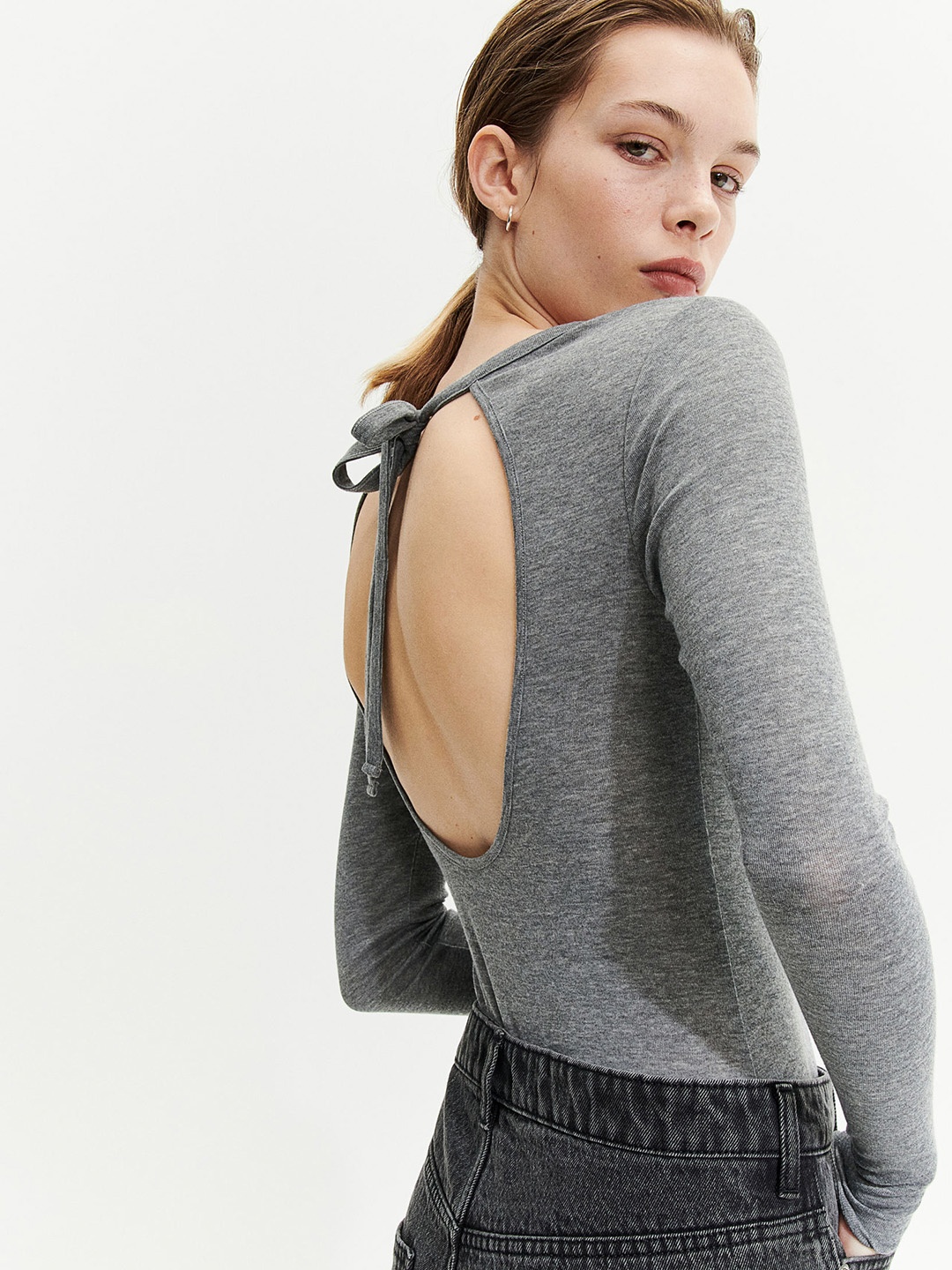 

H&M Open-Back Thong Body, Grey