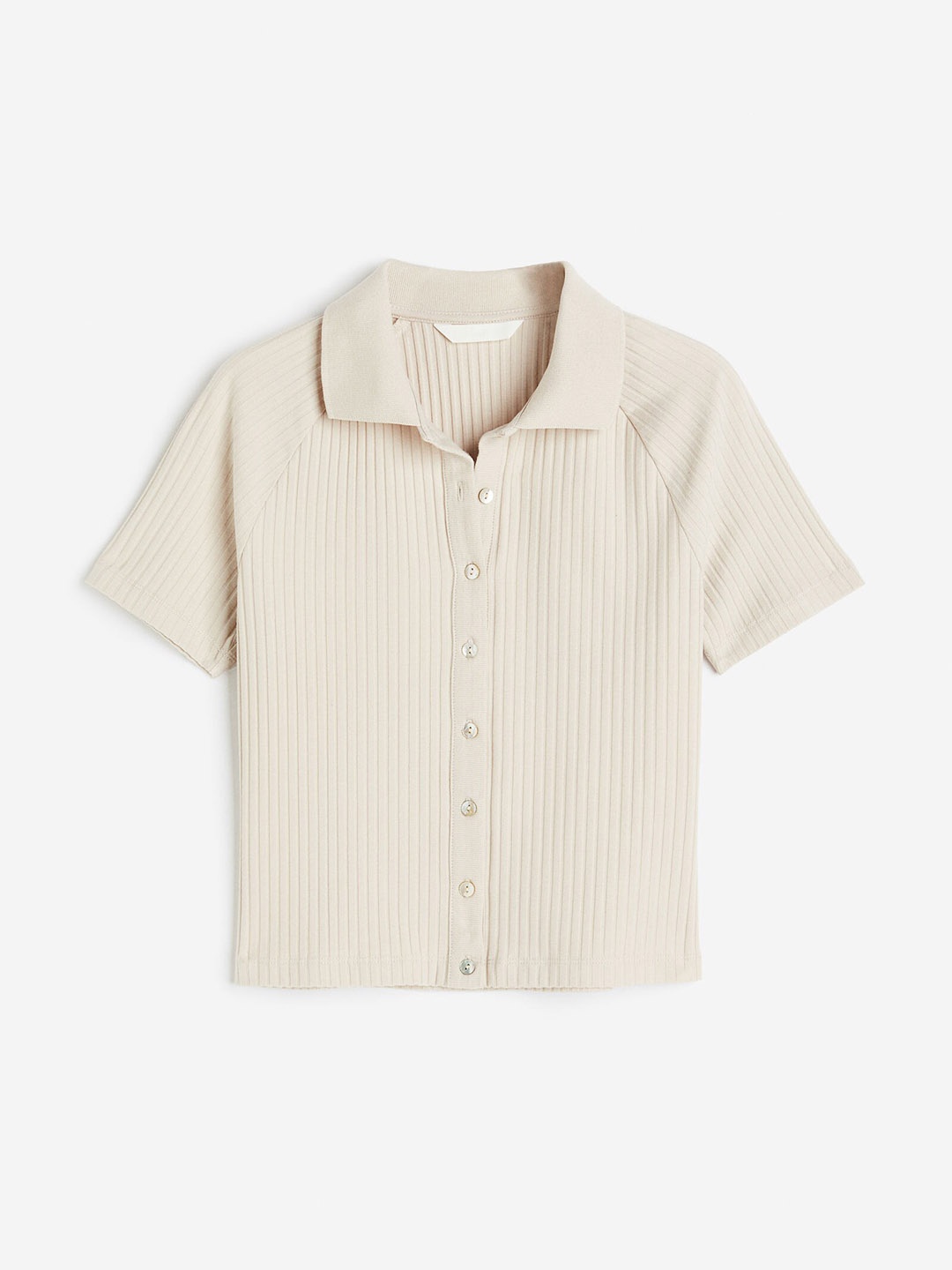 

H&M Ribbed Button-Front Top, Beige