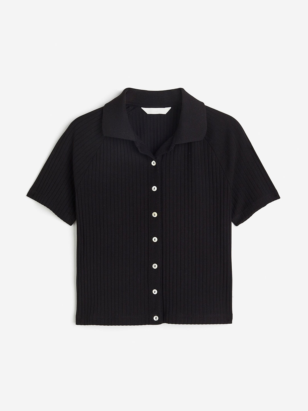 

H&M Ribbed Button-Front Top, Black
