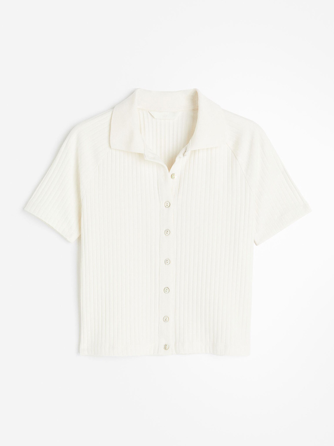 

H&M Ribbed Button-Front Top, White