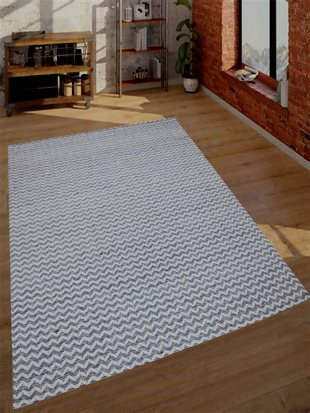 

MRIC White & Grey Geometric Handmade Woollen Carpet