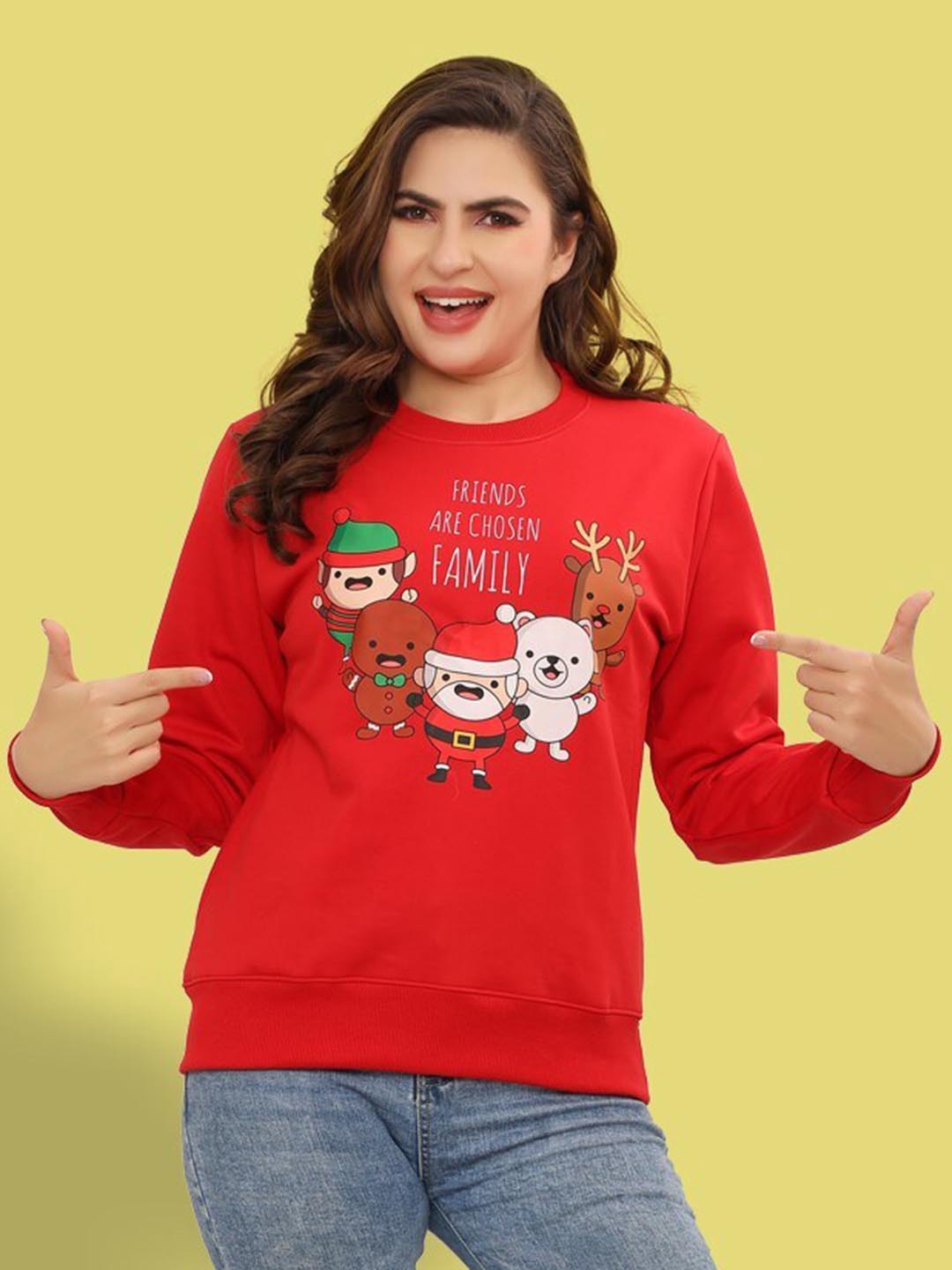 

Ninos Dreams Christmas Santa Family Printed Fleece Pullover Sweatshirt, Red