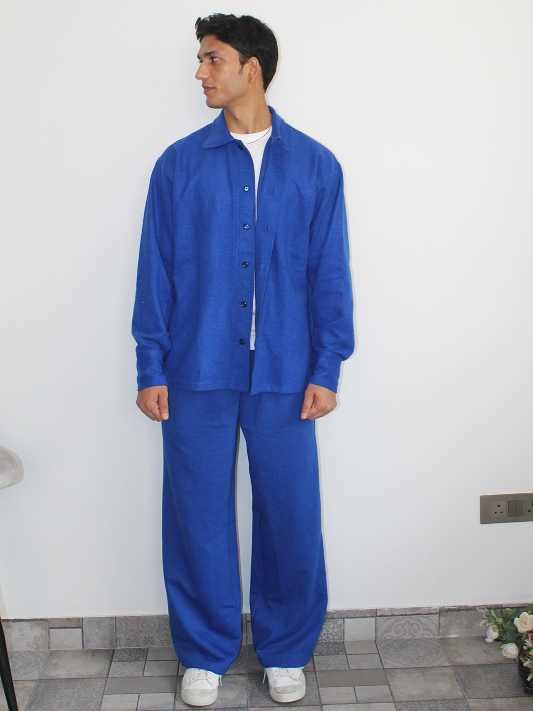 

Obleka Unisex Cotton Fleece Long Sleeves Shirt & Trousers Co-ords, Blue