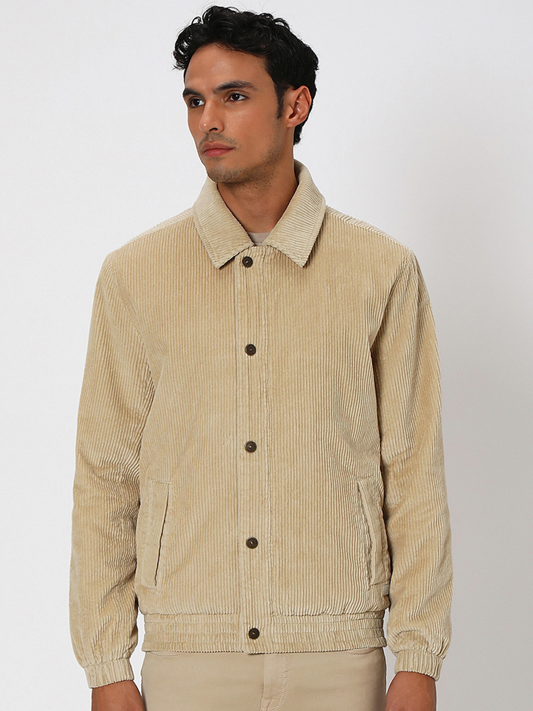 

Mufti Long Sleeves Pure Cotton Corduroy Tailored Jacket, Off white