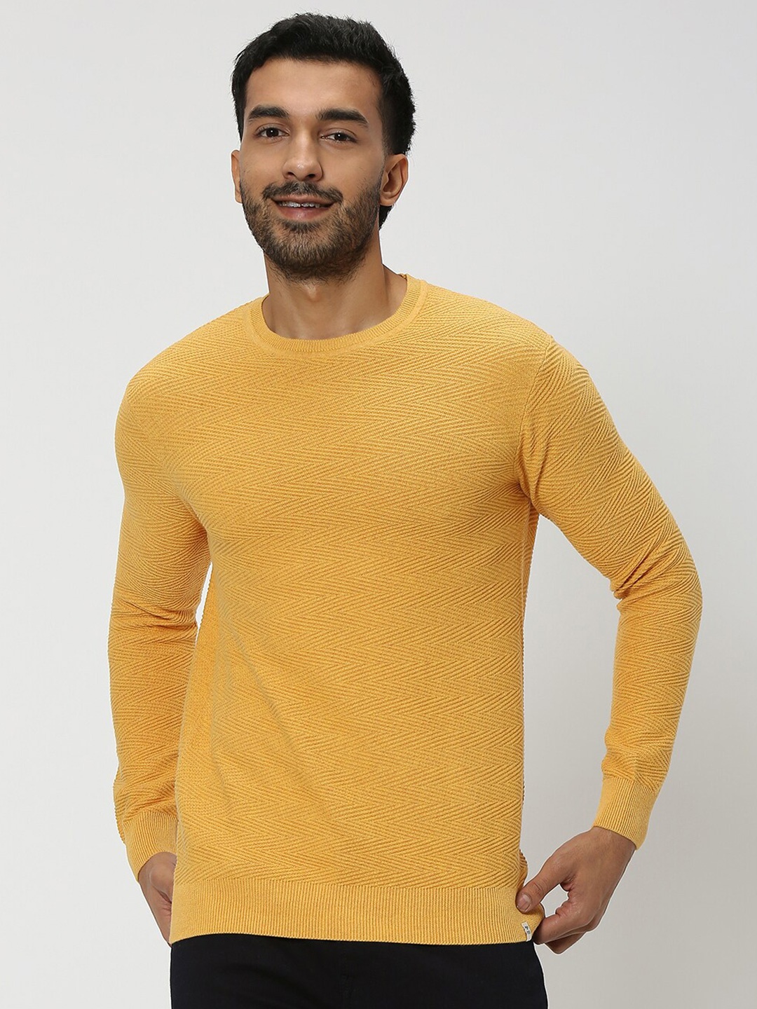 

Mufti Self Design Slim Fit Cotton T-shirt, Mustard