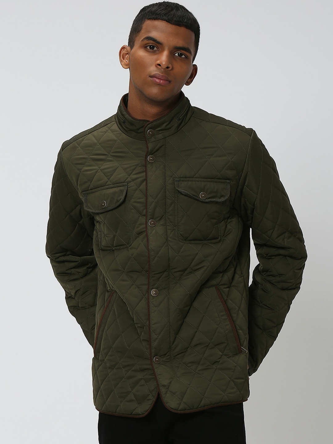 

Mufti Mock Collar Slim Fit Quilted Jacket, Olive
