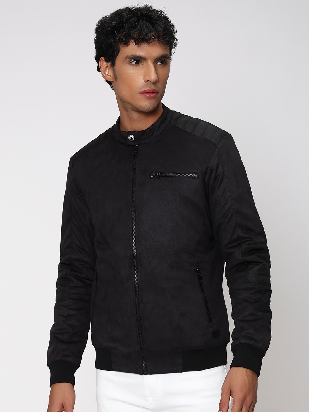 

Mufti Stand Collar Slim Fit Bomber Jacket, Black