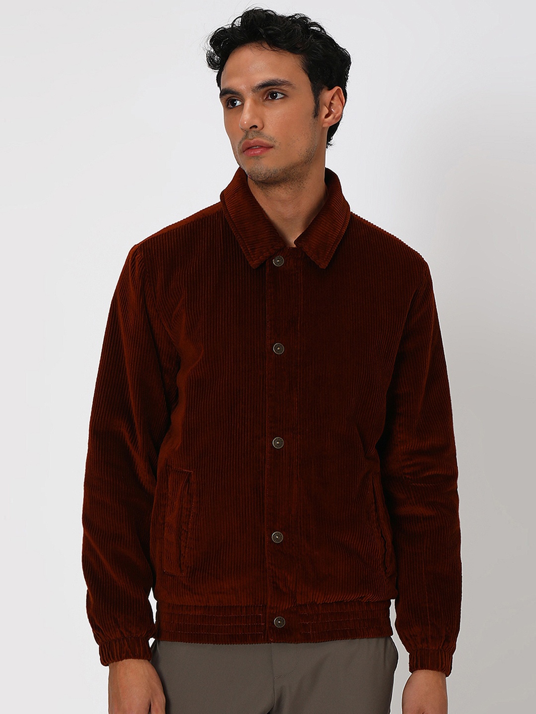 

Mufti Spread Collar Long Sleeves Pure Cotton Tailored Jacket, Brown