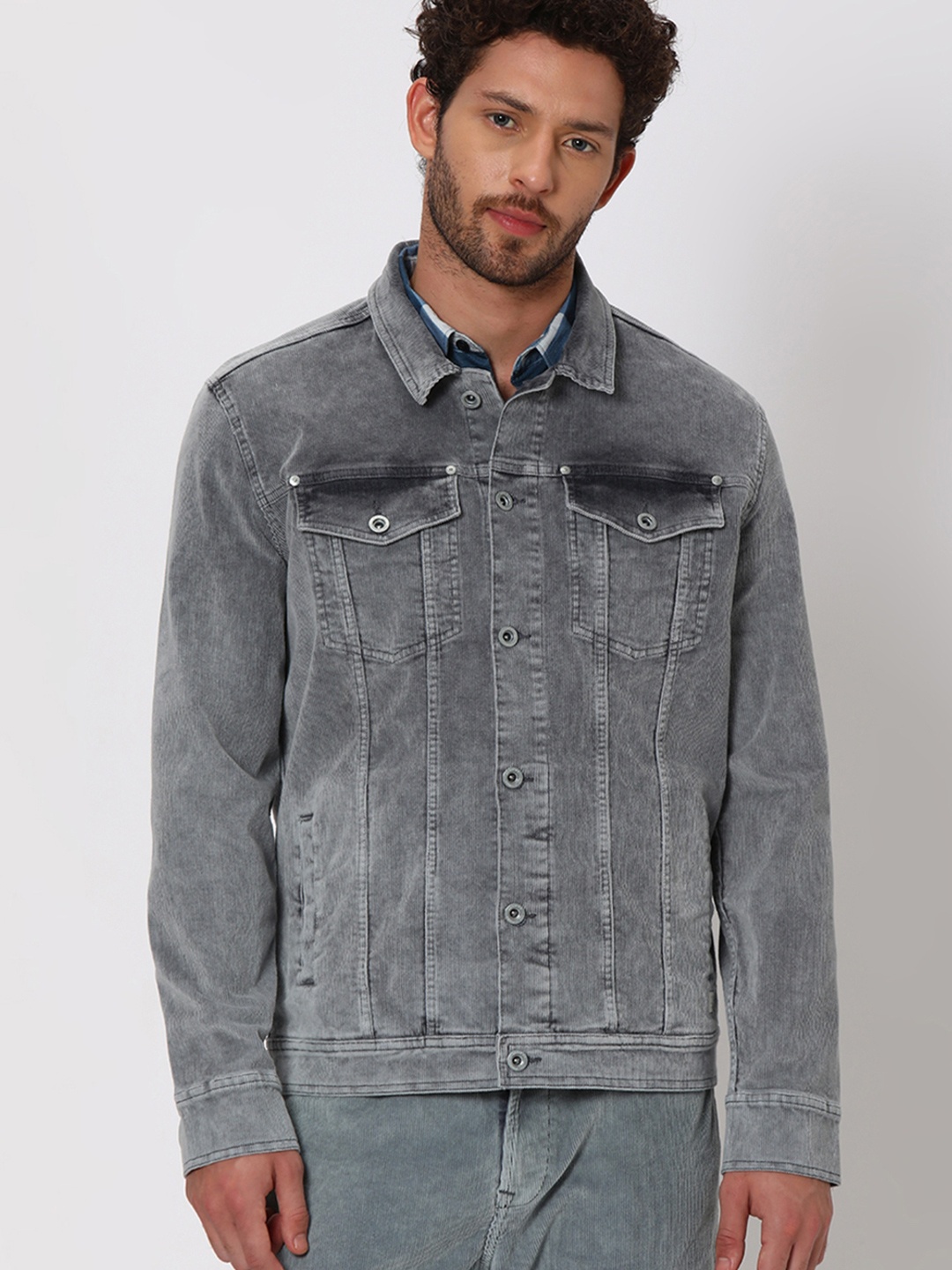 

Mufti Washed Corduroy Denim Jacket, Grey