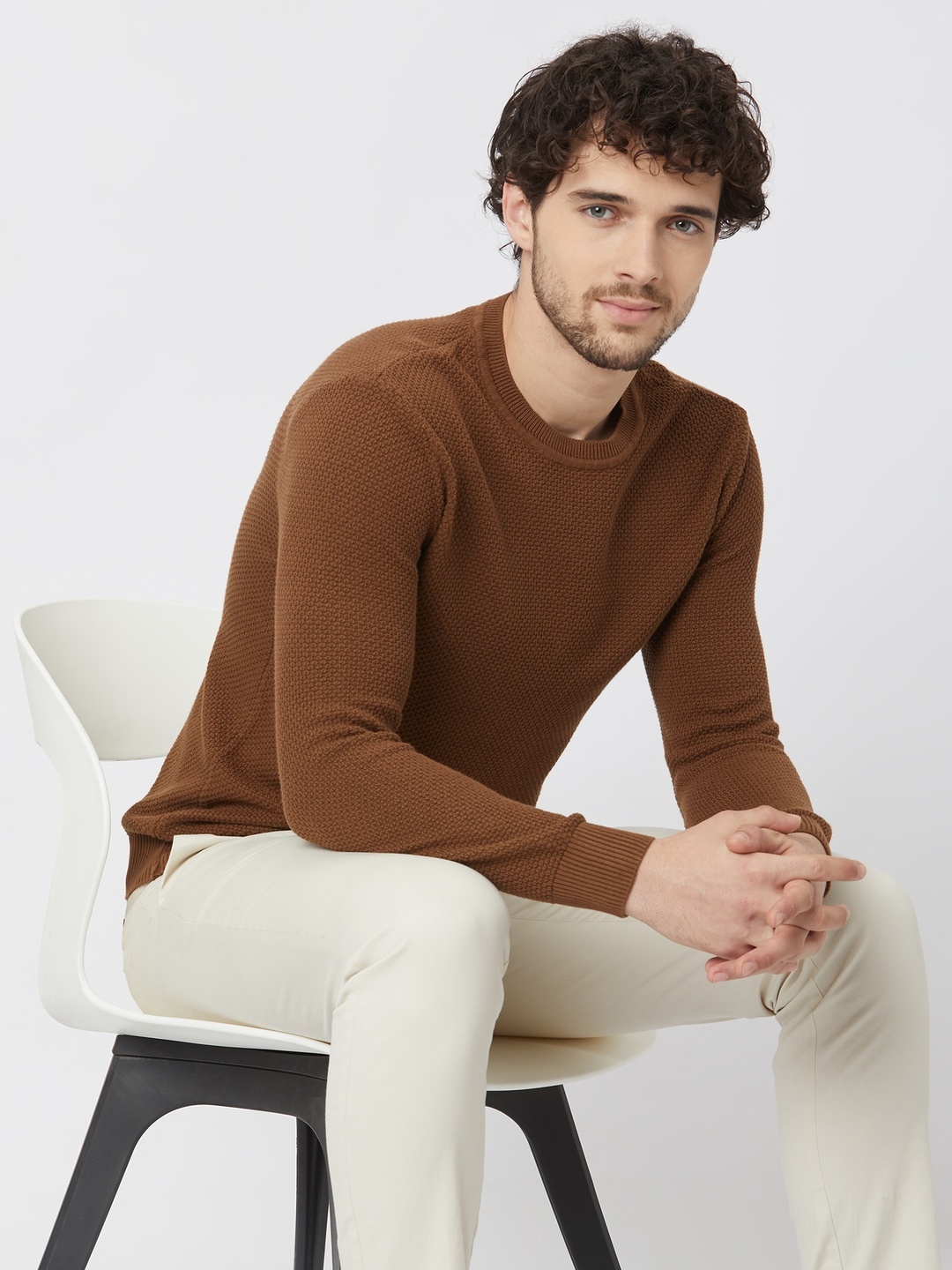 

Mufti Long Sleeves Pure Cotton Pullover, Brown