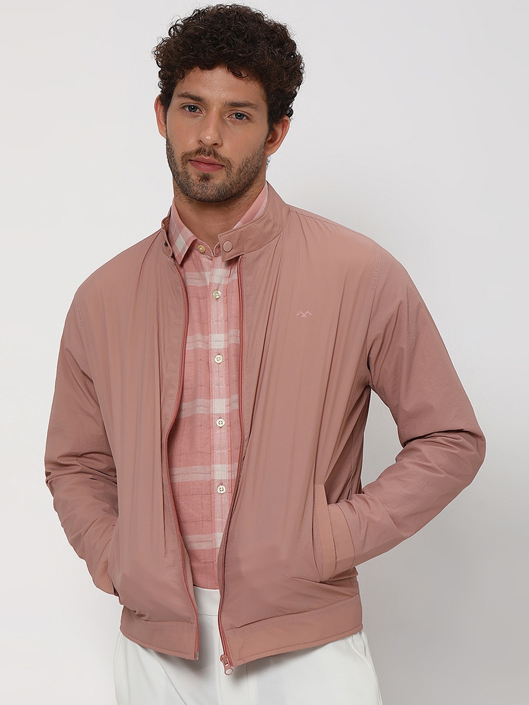 

Mufti Mandarin Collar Open Front Jacket, Pink