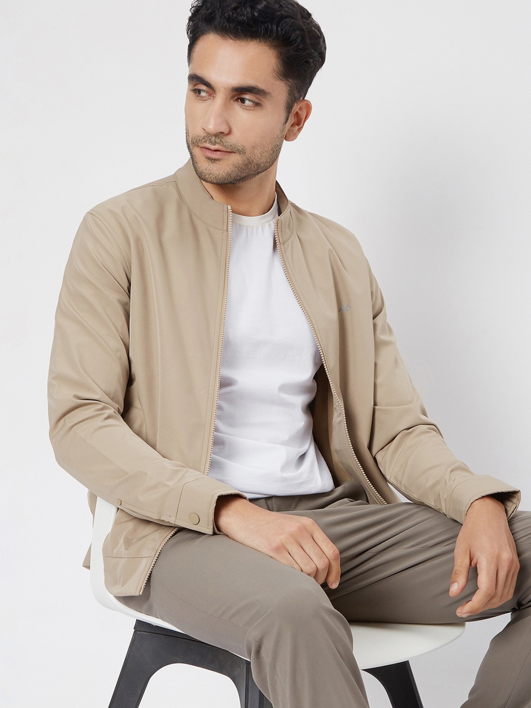 

Mufti Mock Collar Open Front Jacket, Khaki