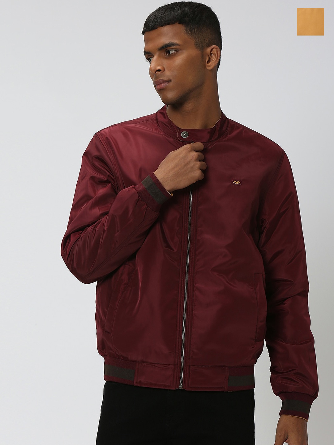 

Mufti Mandarin Collar Reversible Bomber Jacket, Maroon