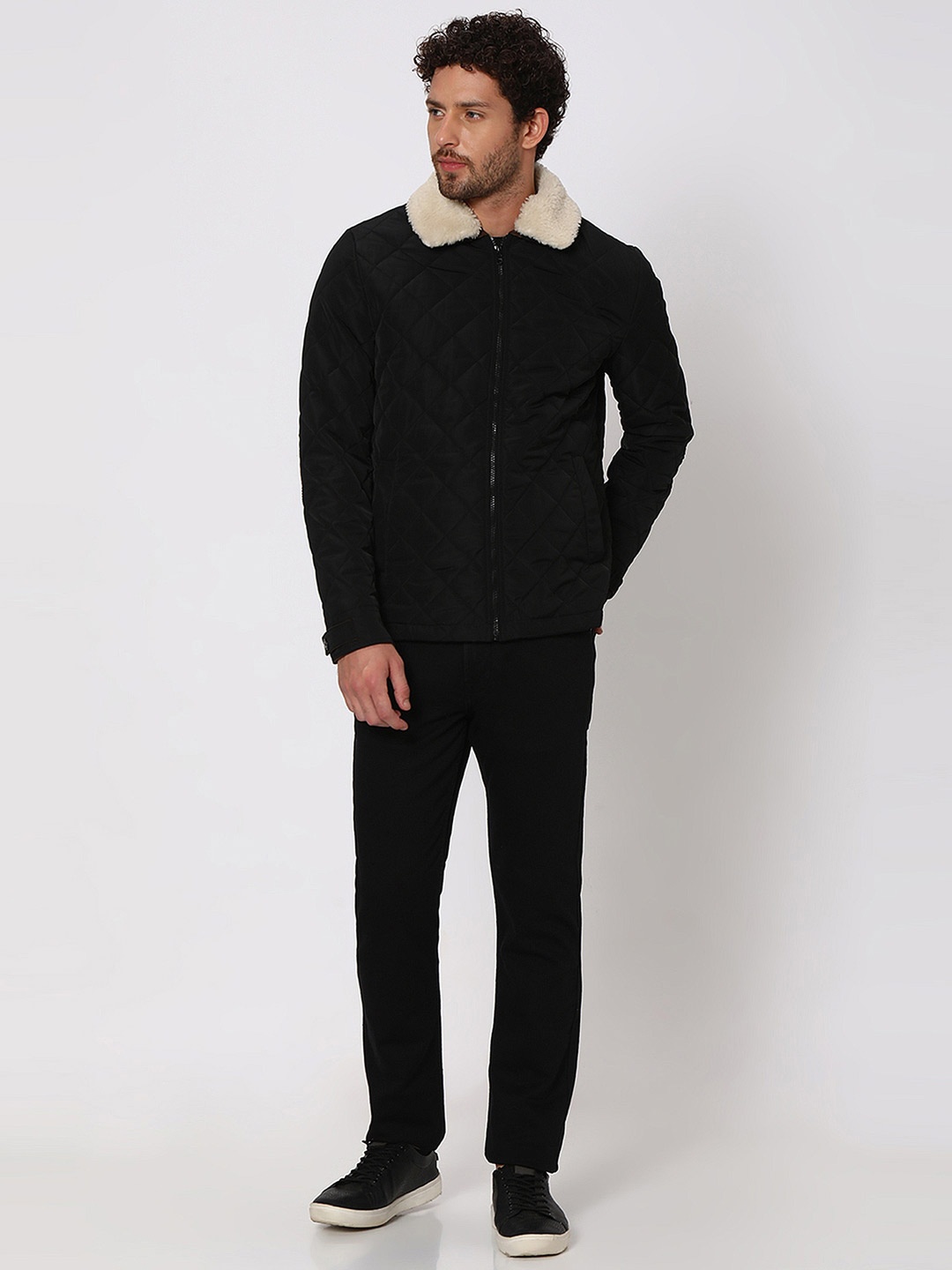 

Mufti Spread Collar Quilted Jacket, Black