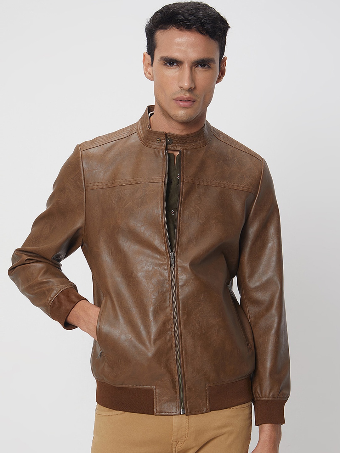 

Mufti Long Sleeves Biker Jacket, Brown