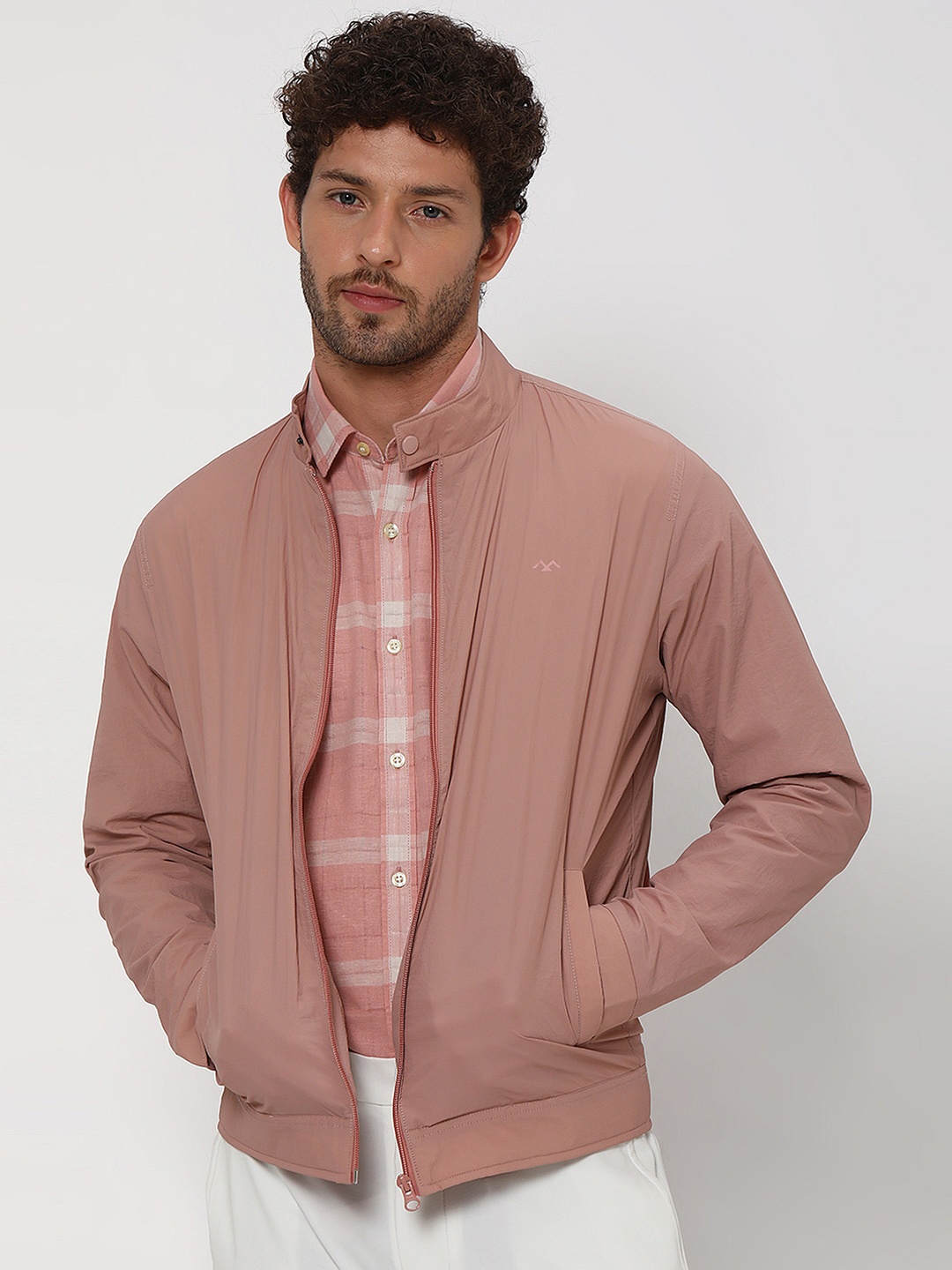 

Mufti Mock Collar Long Sleeves Bomber Jacket, Pink