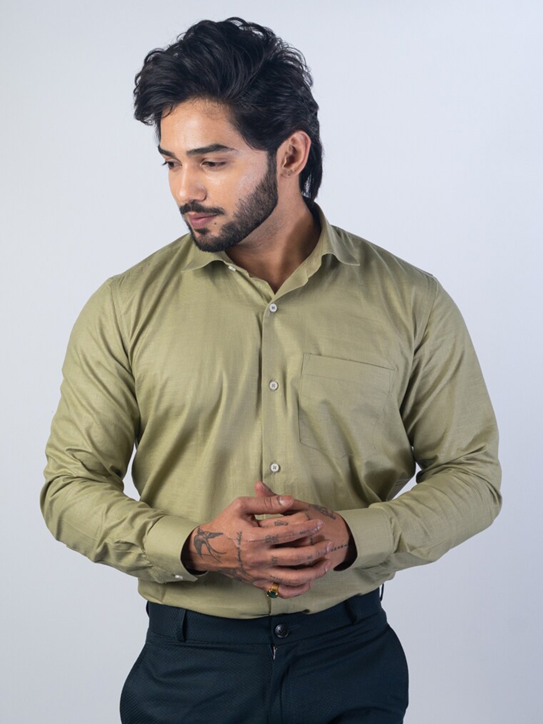 

Punekar Cotton Classic Fit Spread Collar Pure Cotton Formal Shirt, Green