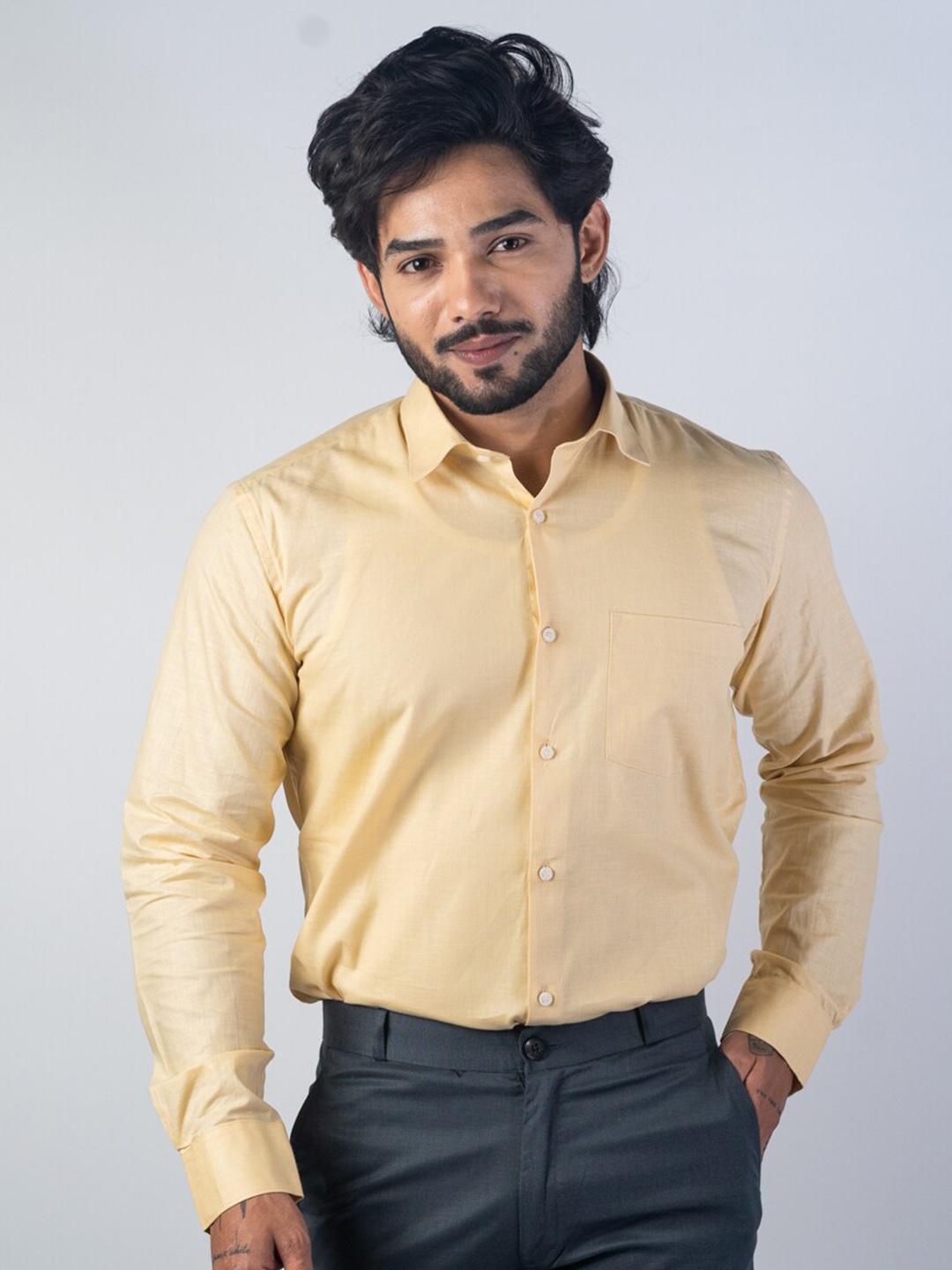 

Punekar Cotton Classic Fit Spread Collar Pure Cotton Formal Shirt, Cream