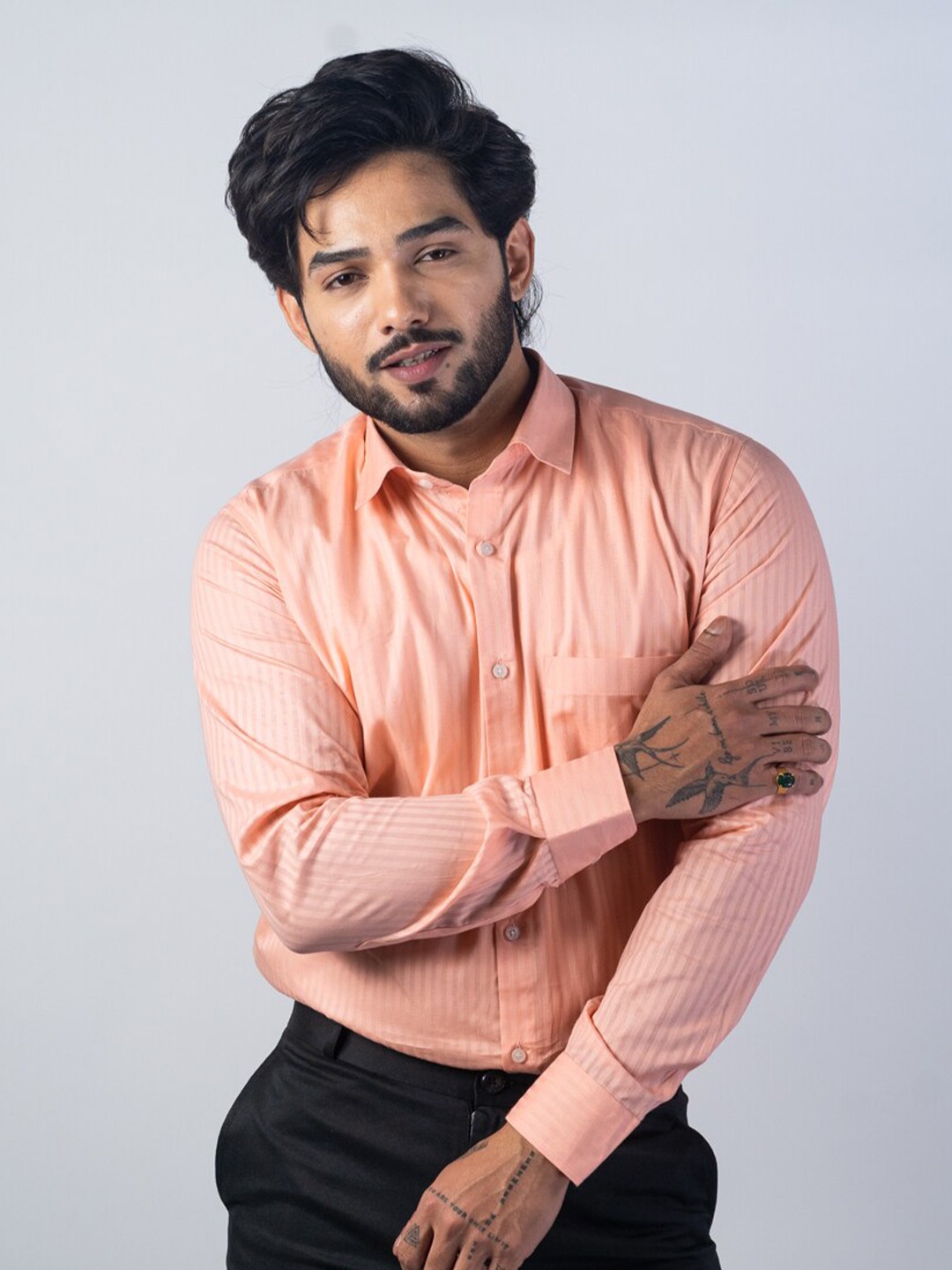 

Punekar Cotton Vertical Striped Classic Formal Shirt, Orange