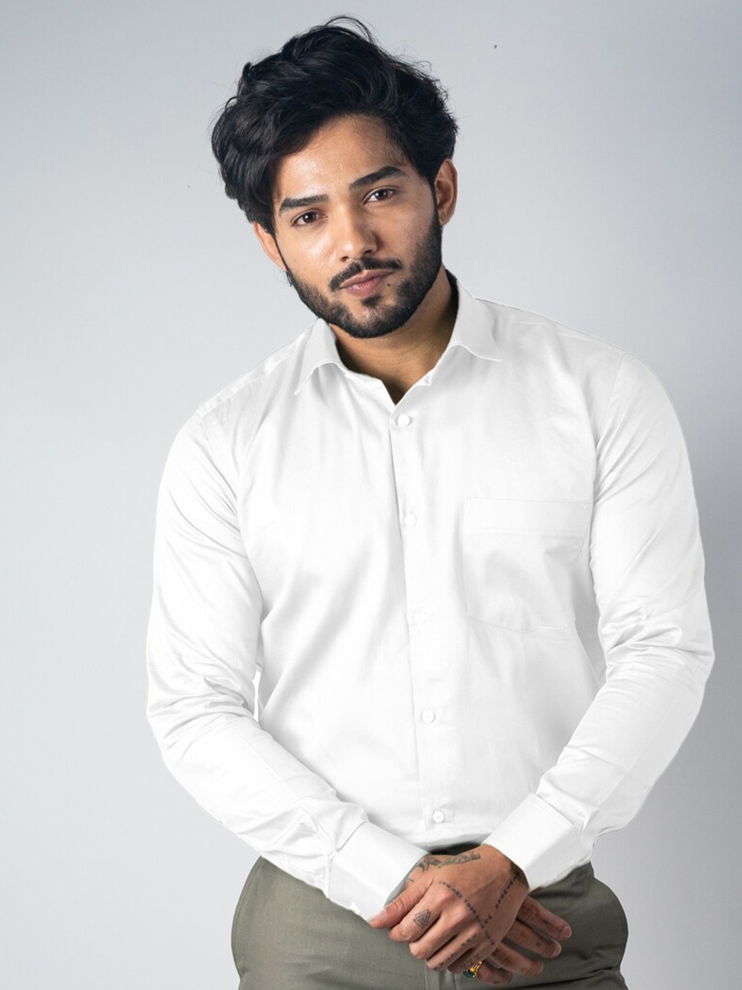 

Punekar Cotton Self Design Textured Satin Cotton Classic Formal Shirt, White