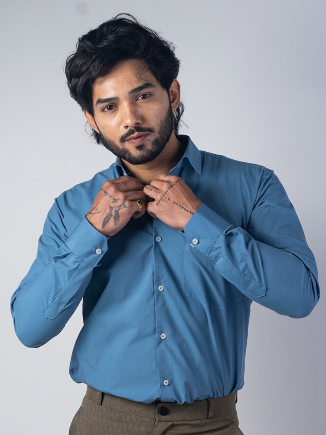 

Punekar Cotton Spread Collar Classic Twill Formal Shirt, Blue