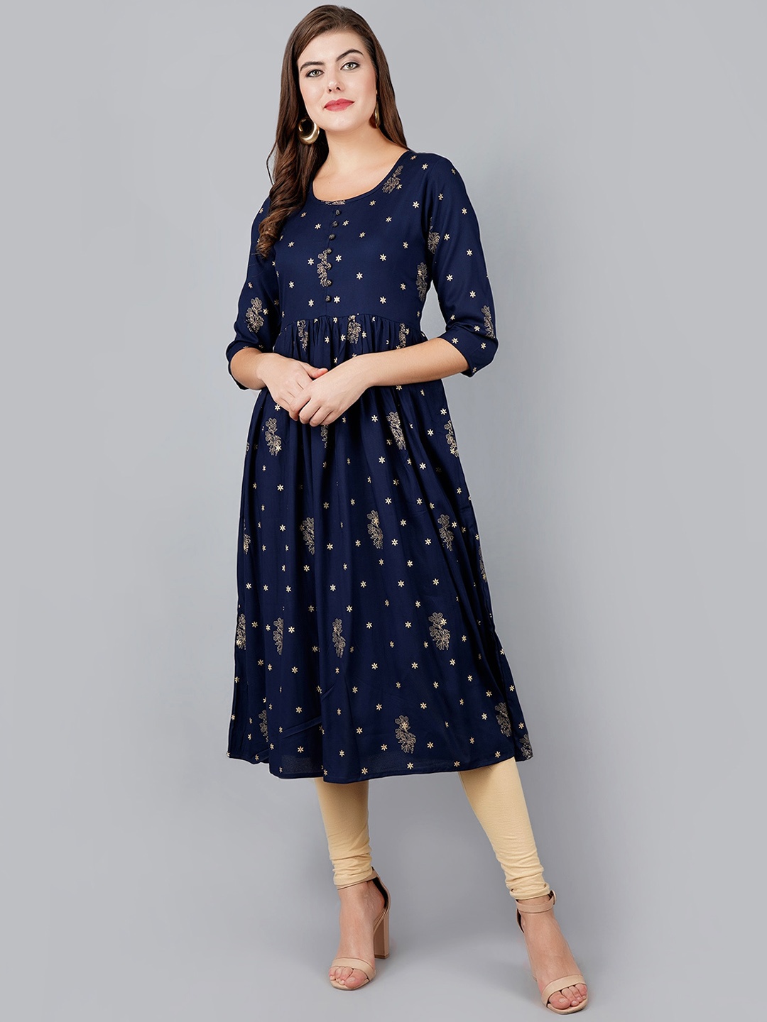 

MANKSH Ethnic Motifs Printed A-Line Kurta, Blue