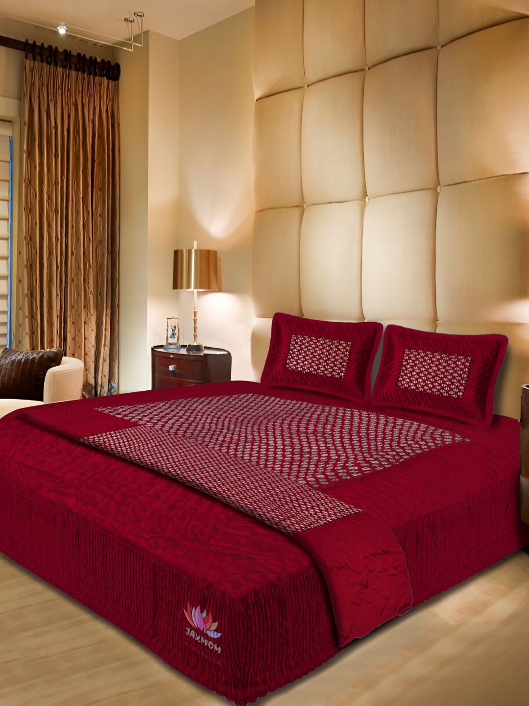

Jaxmom Maroon 4 Piece Ethnic Motifs Satin Finish Cotton Double King Superfine Bedding Set