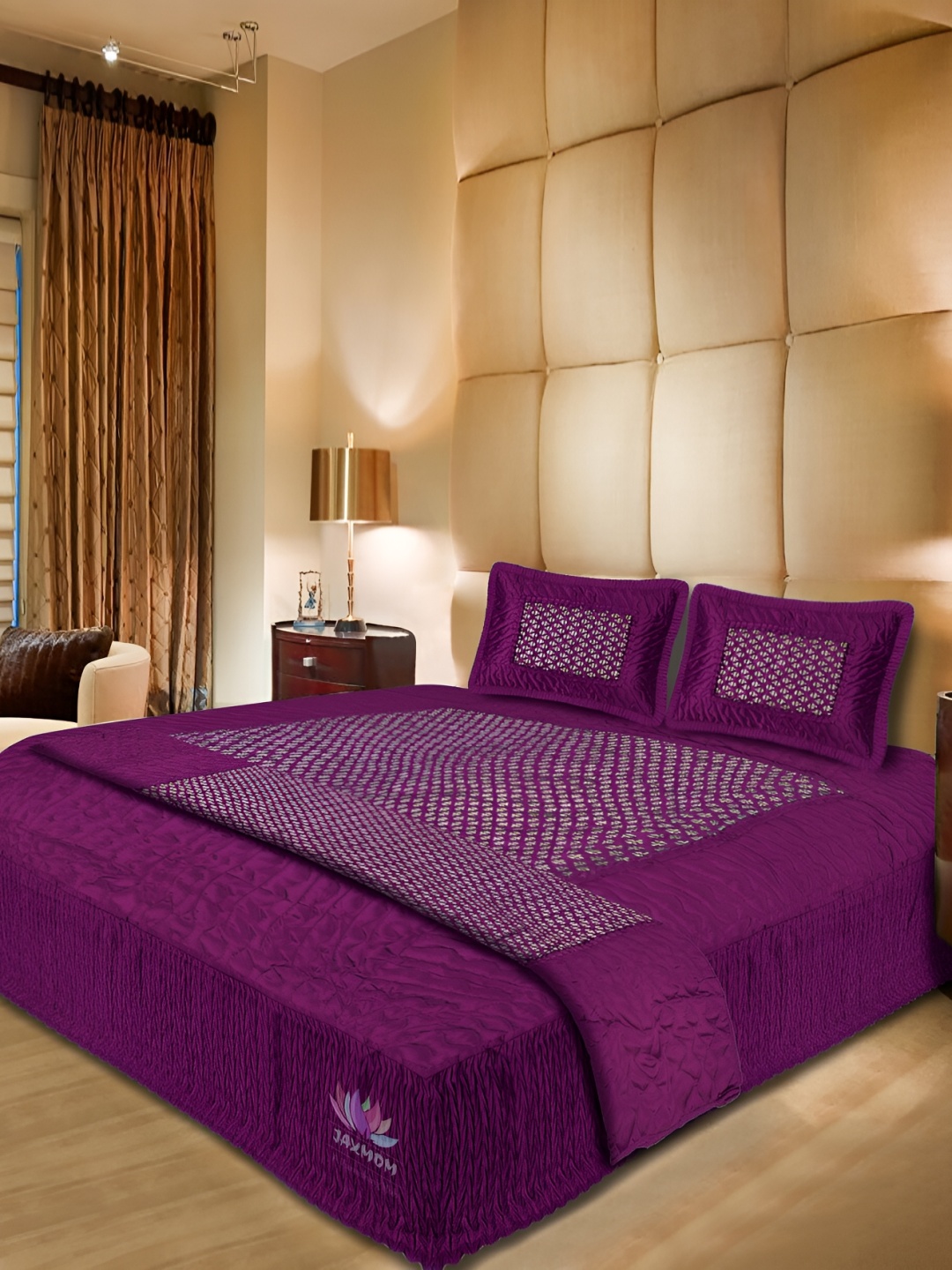 

Jaxmom Purple 4 Pieces Ethnic Motifs Satin Finish Cotton Double King Superfine Bedding Set
