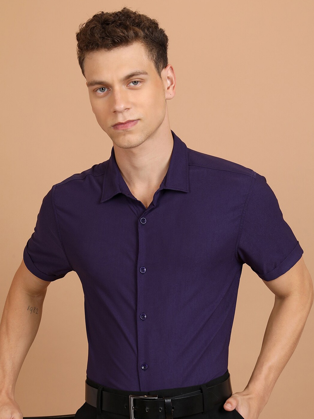 

KETCH Slim Fit Spread Collar Casual Shirt, Purple