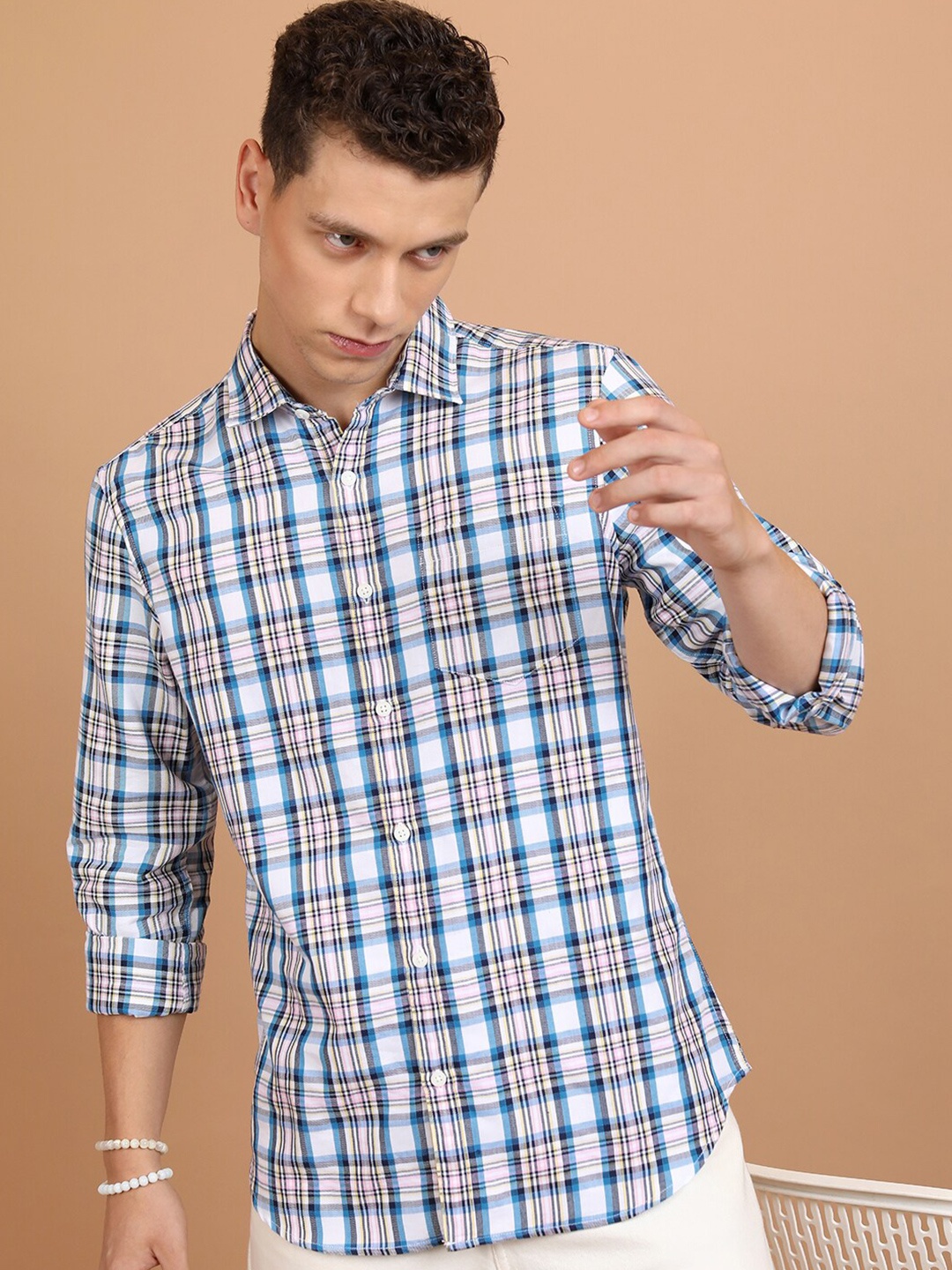

KETCH Slim Fit Tartan Checked Casual Shirt, White