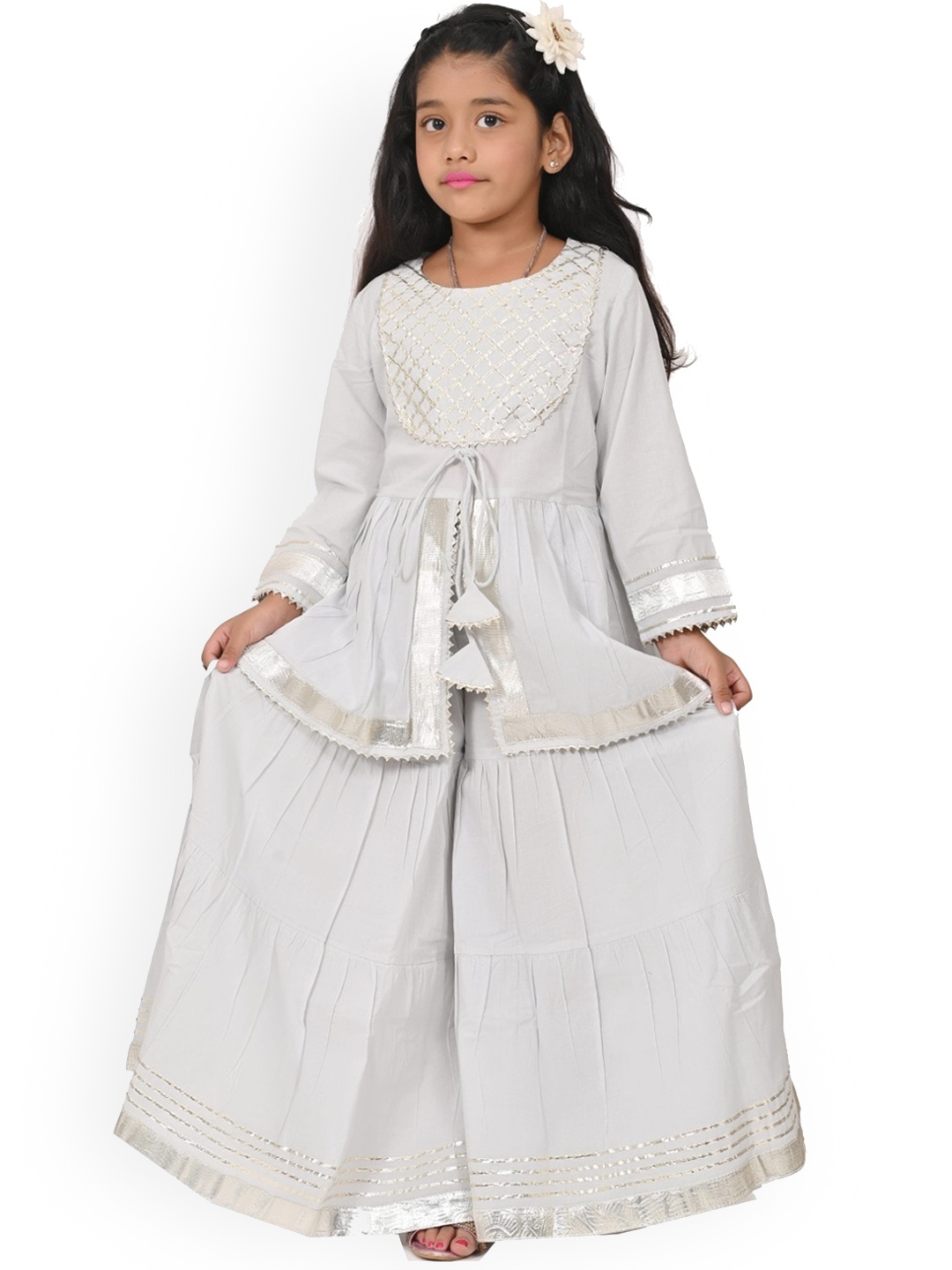 

BAESD Girls Yoke Design Gotta Patti Kurta with Sharara, Grey
