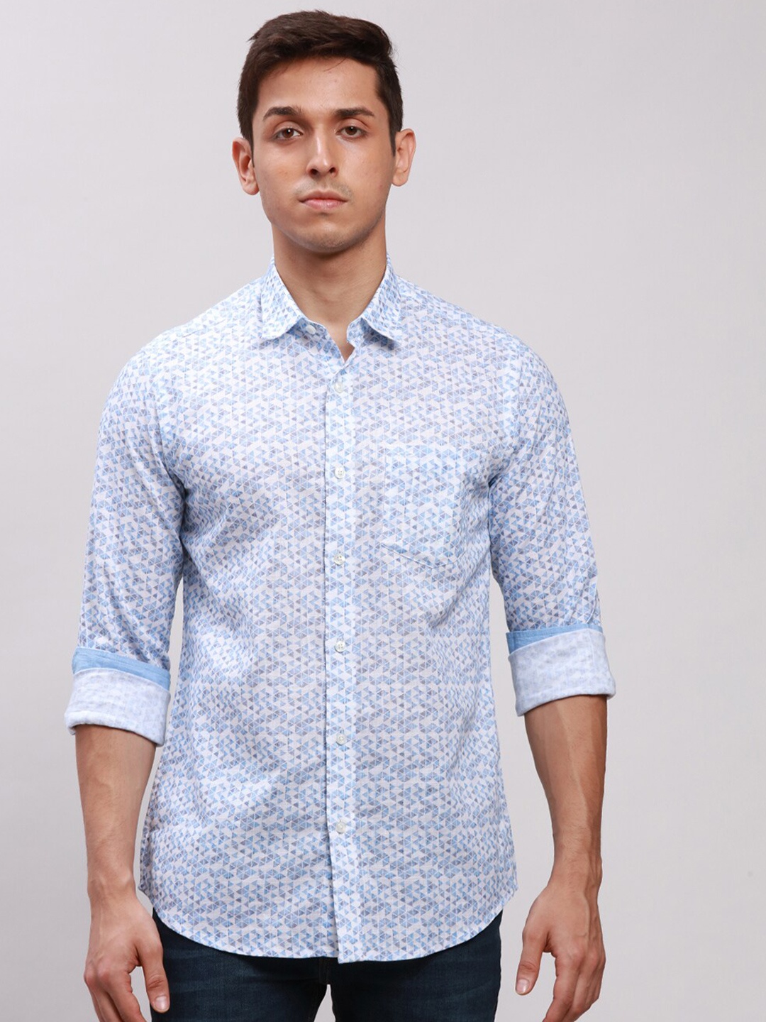 

ColorPlus Spread Collar Tailored Fit Printed Casual Pure Cotton Shirt, White