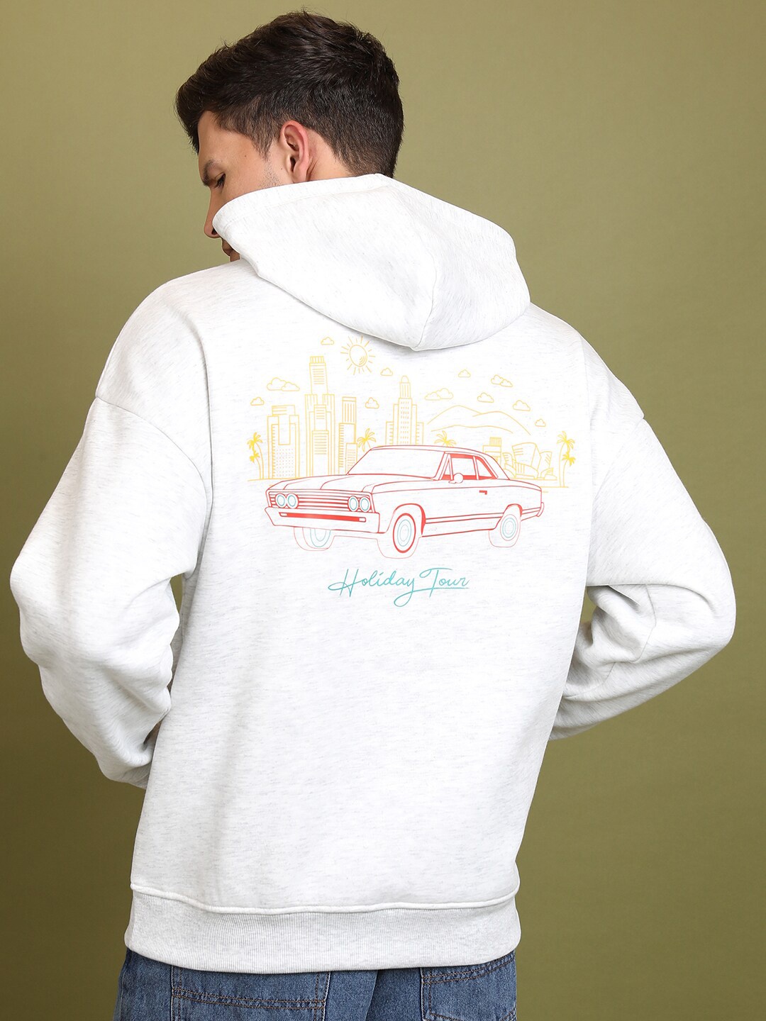 

KETCH Graphic Printed Hooded Oversized Pullover Sweatshirt, White