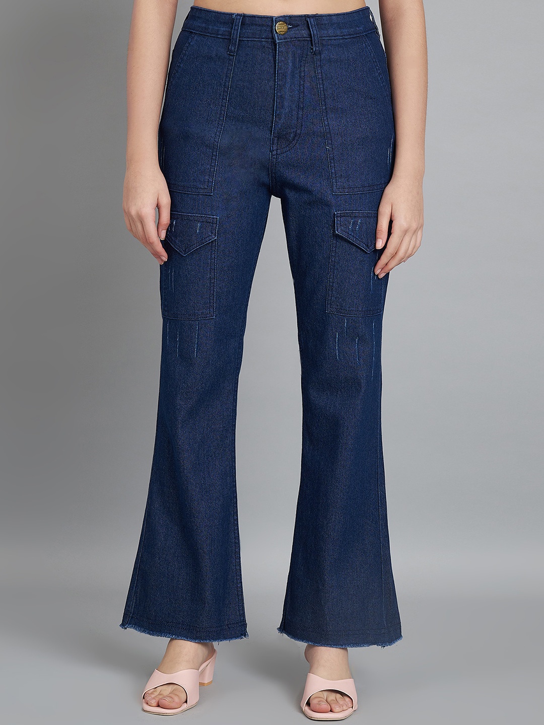 

BAESD Women Jean Bootcut High-Rise Low Distress Cotton Jeans, Blue