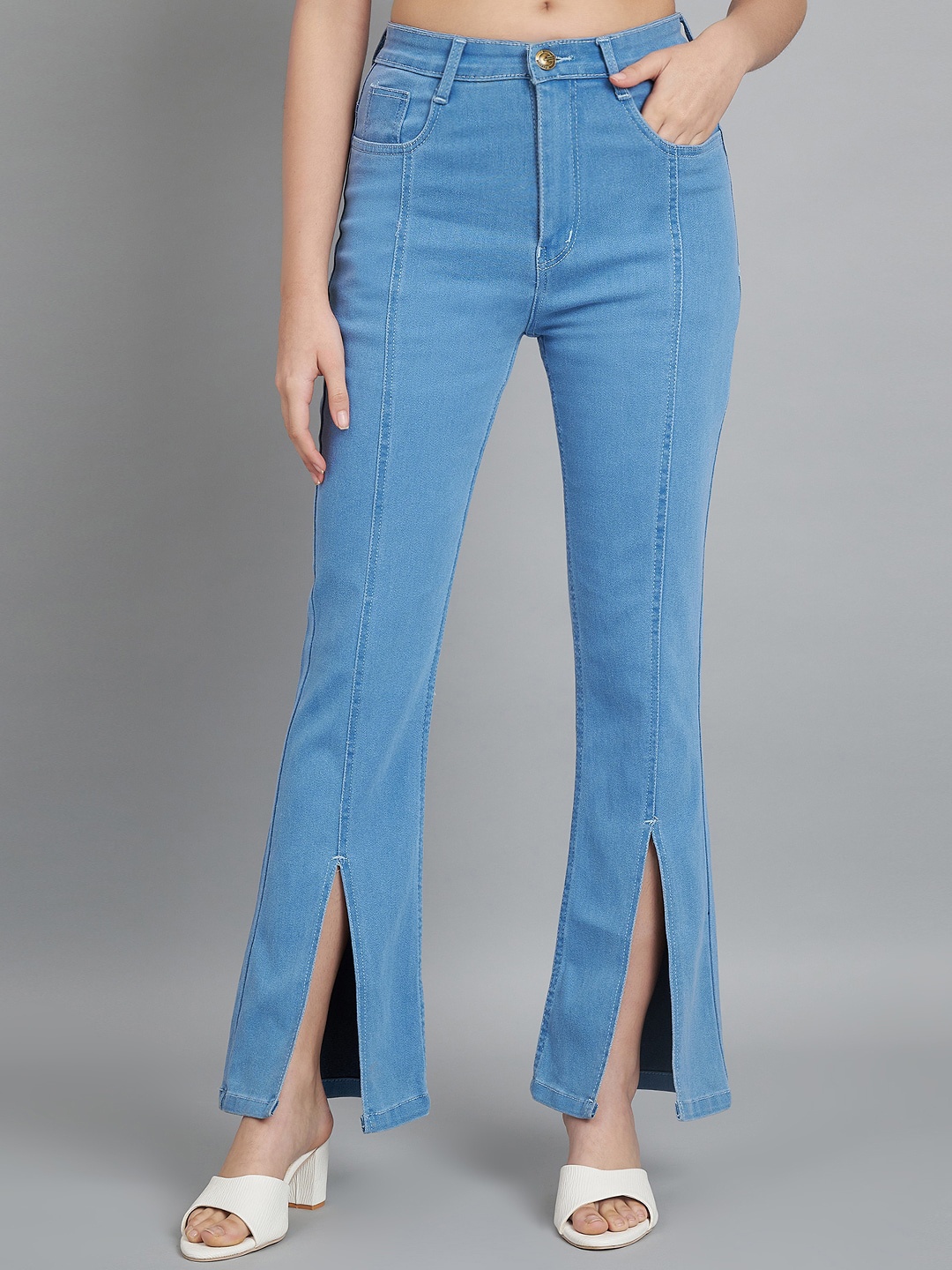 

AngelFab Women Jean Bootcut High-Rise Cotton Stretchable Jeans, Blue