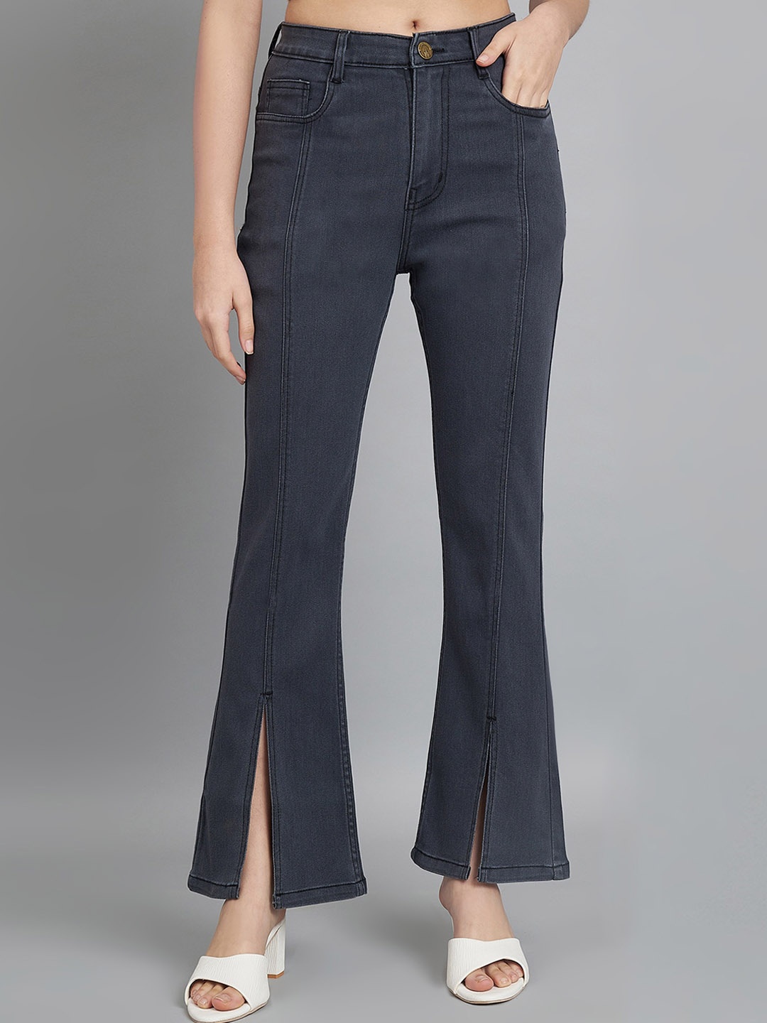 

AngelFab Women Jean Bootcut High-Rise Cotton Stretchable Jeans, Grey
