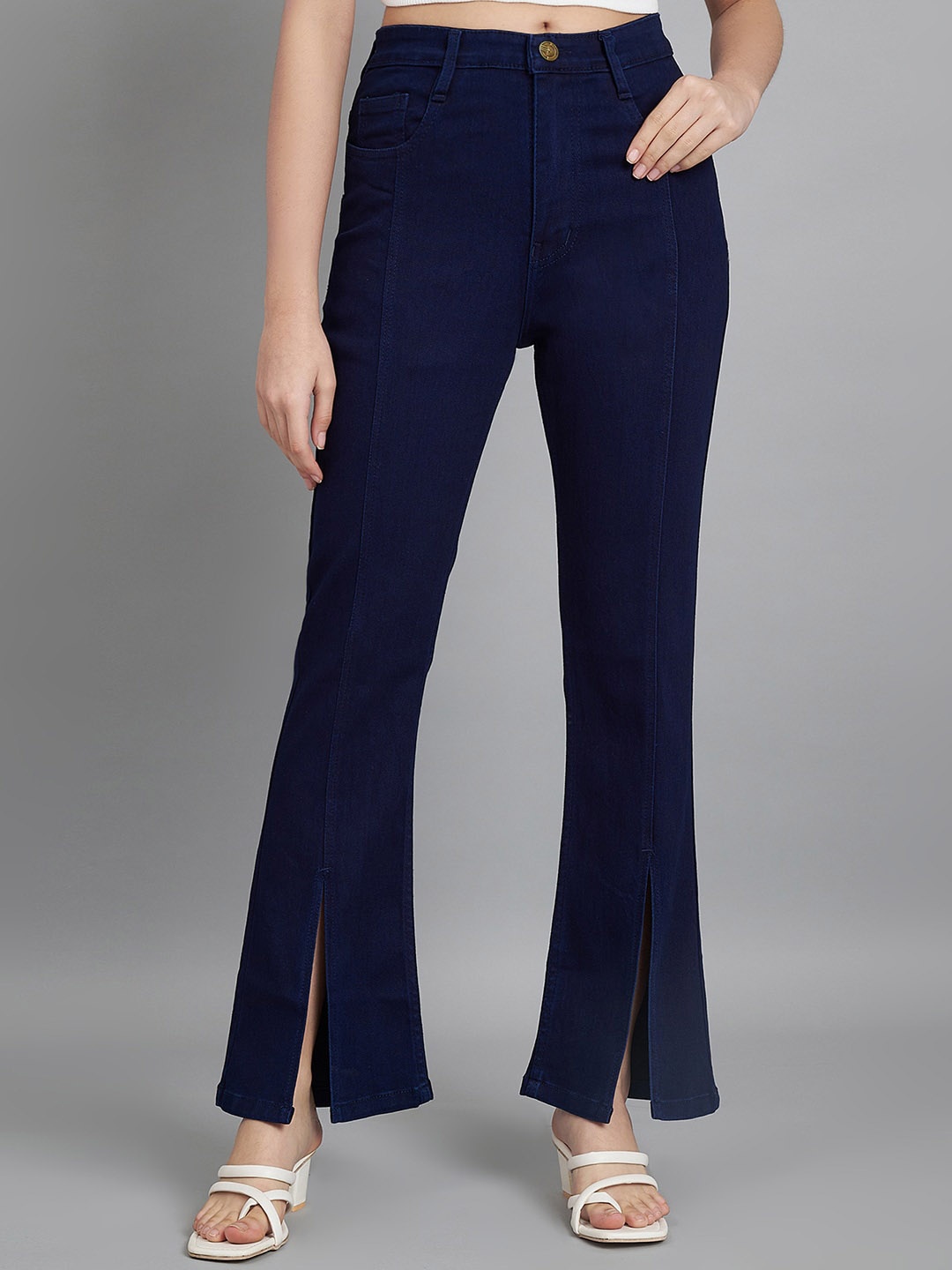 

AngelFab Women Bootcut Jean High-Rise Clean Look Denim Jeans, Navy blue