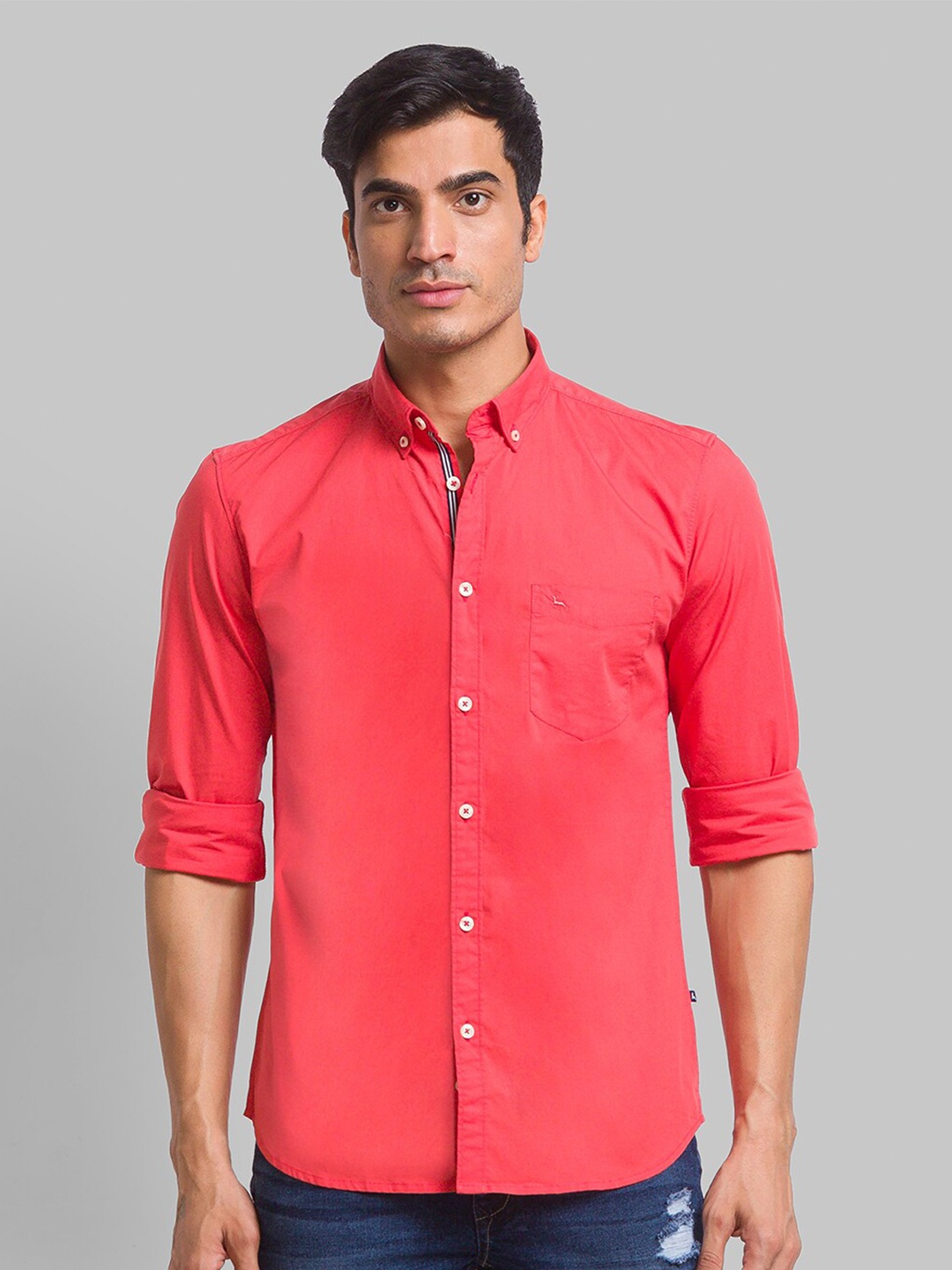 

Parx Button-Down Collar Long Sleeve Pocket Slim Fit Casual Shirt, Orange