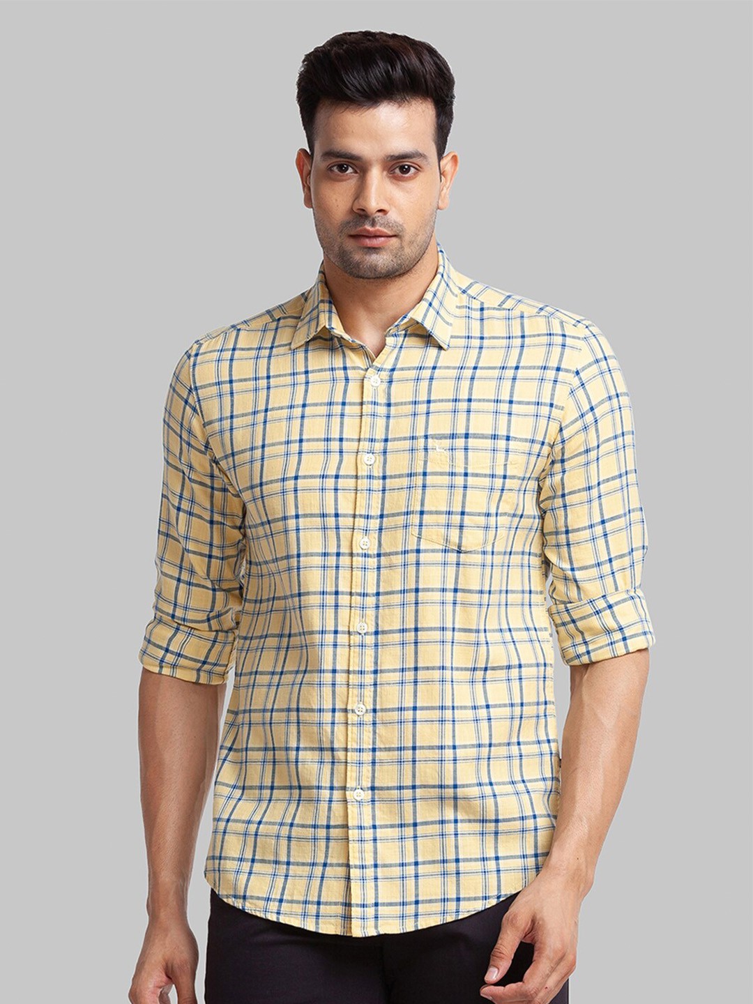 

Parx Slim Fit Checked Pure Cotton Casual Shirt, Yellow