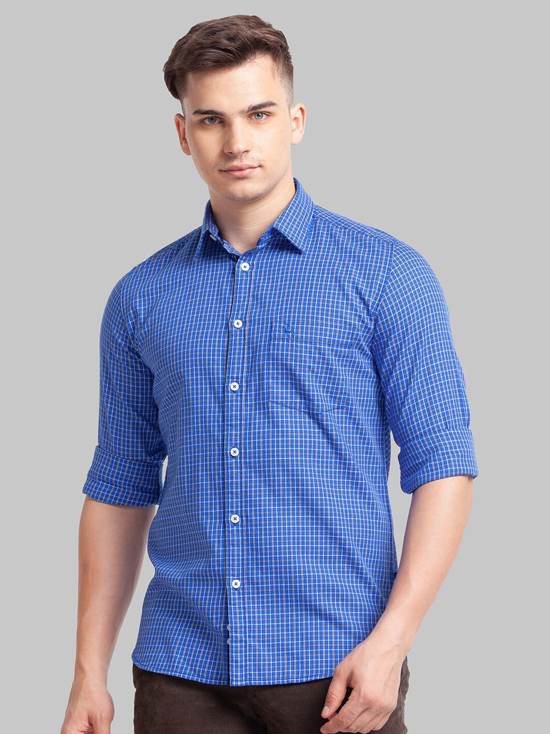 

Parx SlimFit Checked Pure Cotton Casual Shirt, Blue