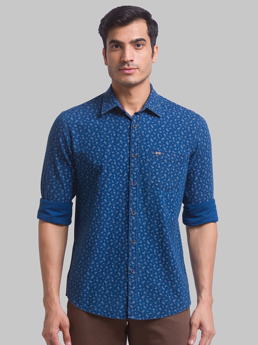 

Parx Slim Fit Floral Printed Cotton Casual Shirt, Blue