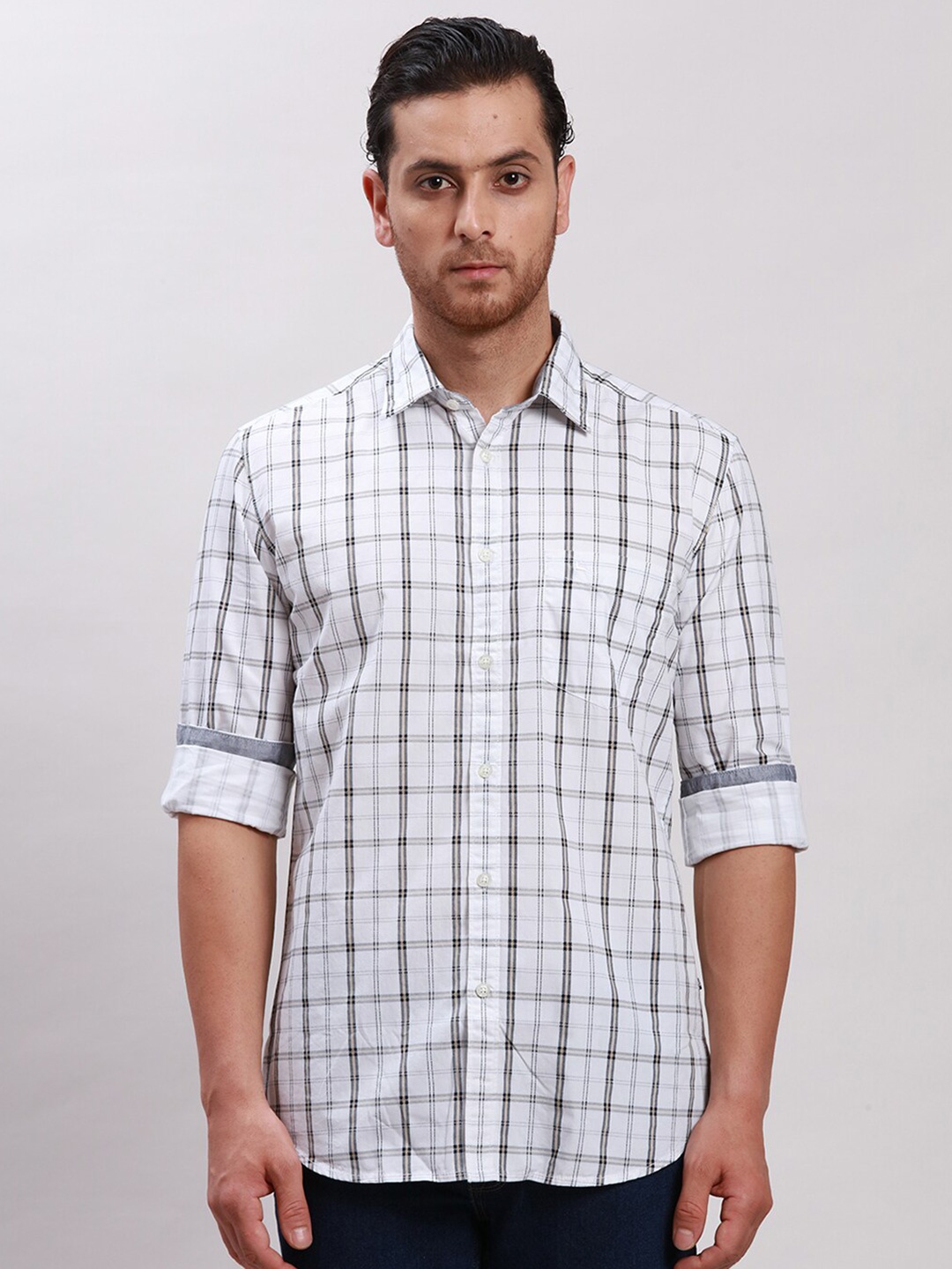 

Parx Slim Fit Tartan Checked Pure Cotton Casual Shirt, White