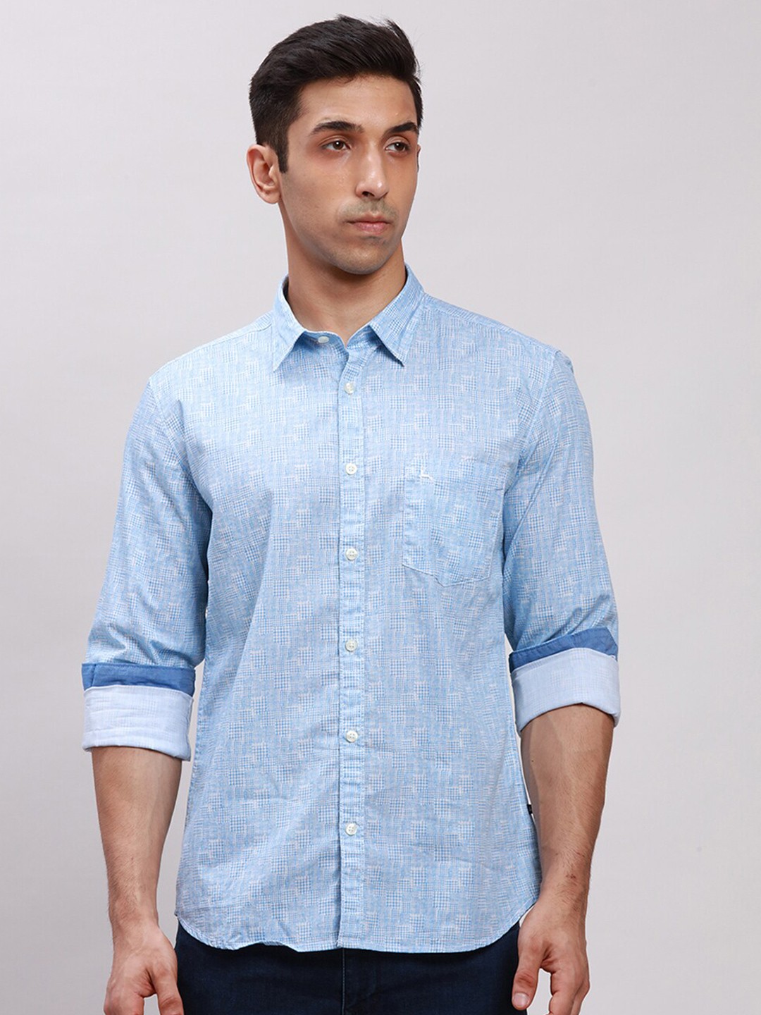 

Parx Slim Fit Printed Pure Cotton Casual Shirt, Blue