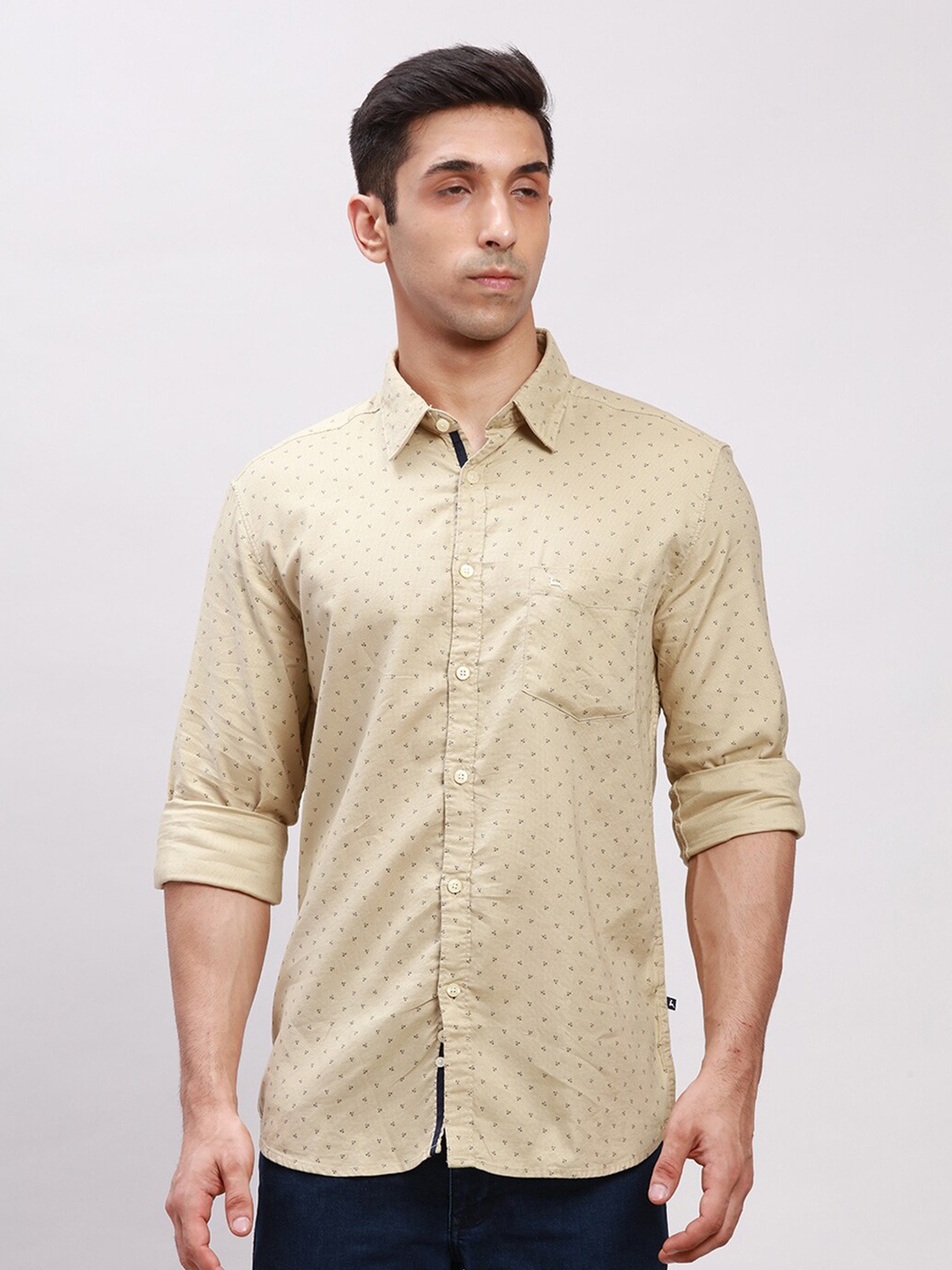 

Parx Slim Fit Printed Pure Cotton Casual Shirt, Beige