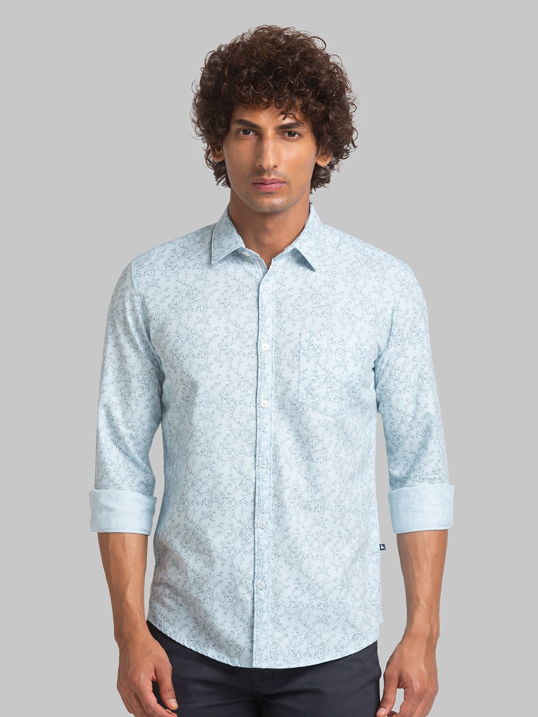 

Parx Slim Fit Printed Pure Cotton Casual Shirt, Blue