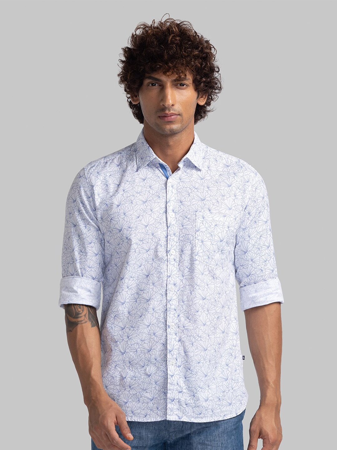 

Parx Slim Fit Printed Pure Cotton Casual Shirt, White