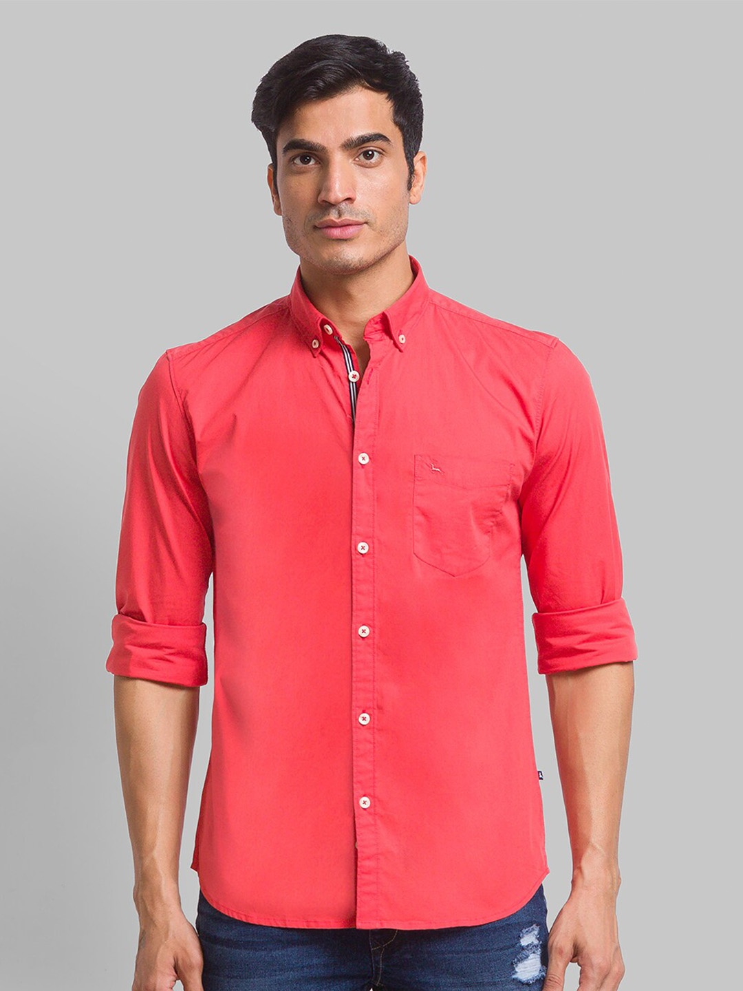 

Parx Slim Fit Button-Down Collar Casual Shirt, Pink