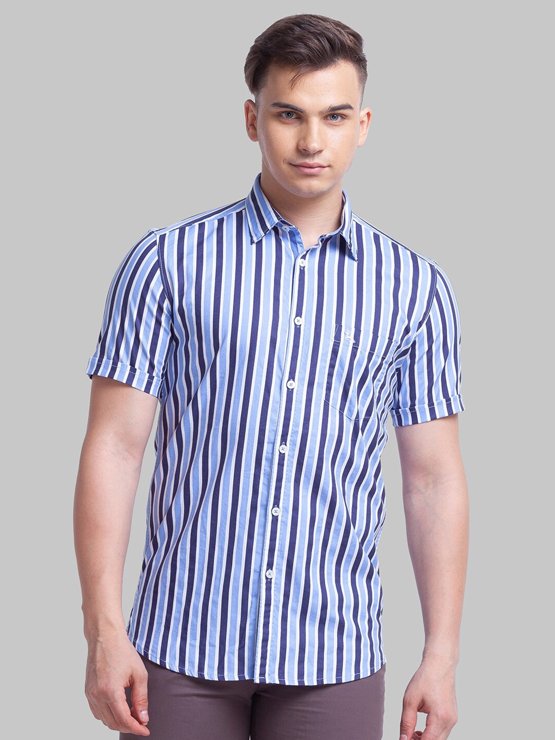 

Parx Slim Fit Printed Pure Cotton Casual Shirt, Blue