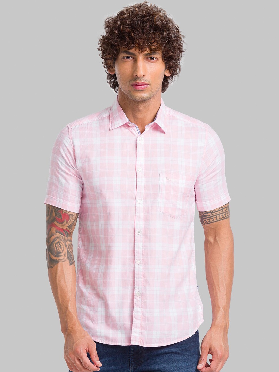 

Parx Slim Fit Checked Pure Cotton Casual Shirt, Pink