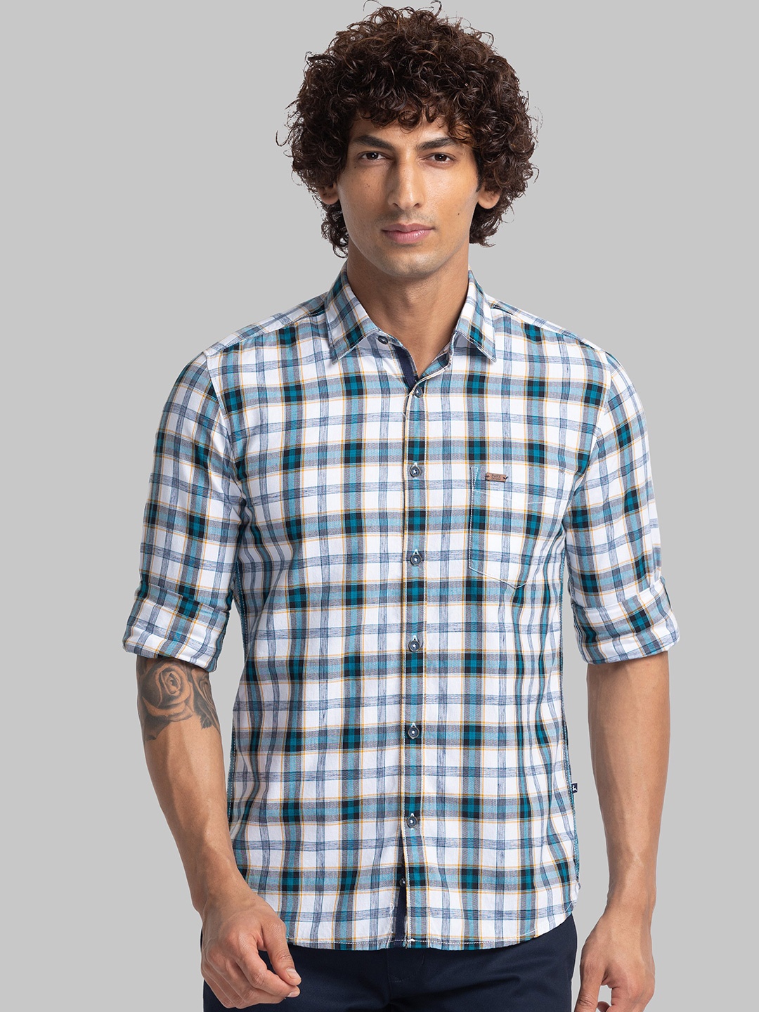 

Parx Slim Fit Tartan Checks Casual Shirt, Blue